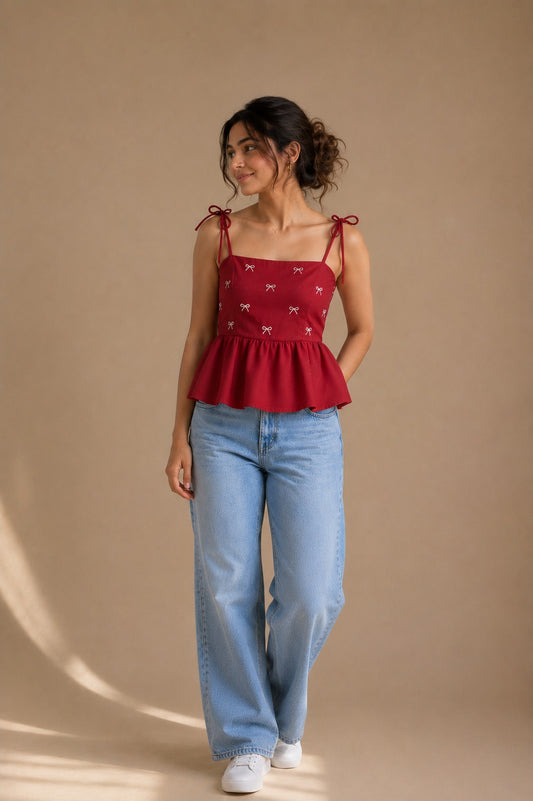 Berry Bow Peplum Top