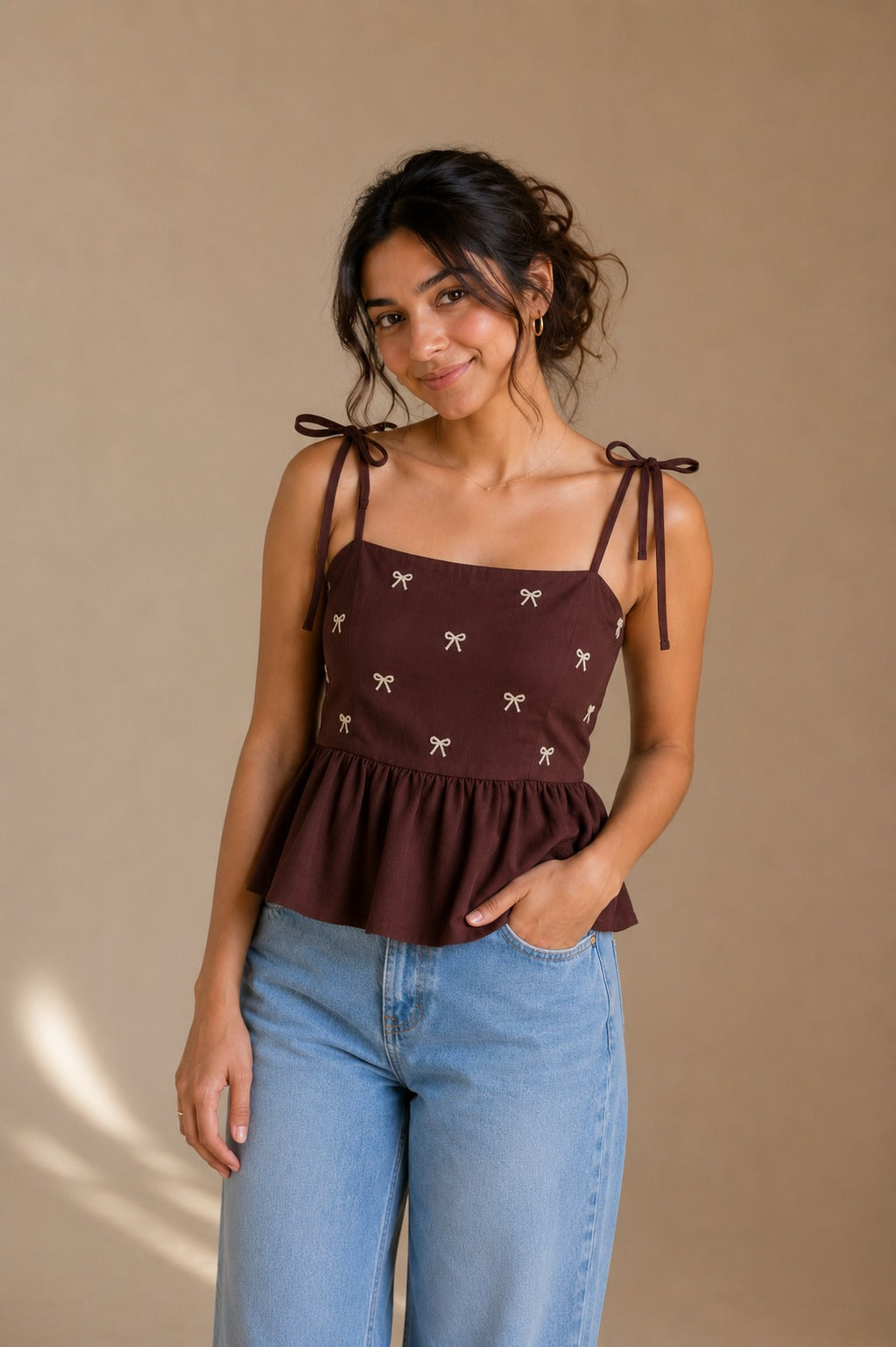 Mocha Bow Peplum Top