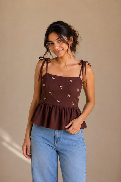 Mocha Bow Peplum Top