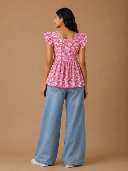 Floral Ruffle Peplum Top