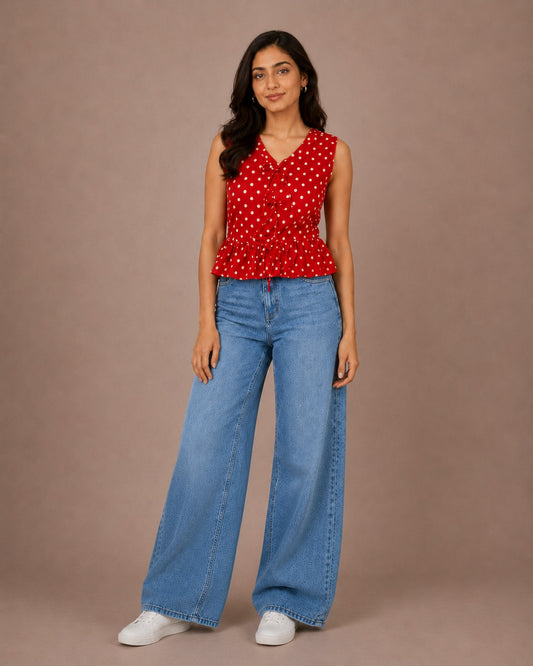 Polka Dot Flared Hem Top