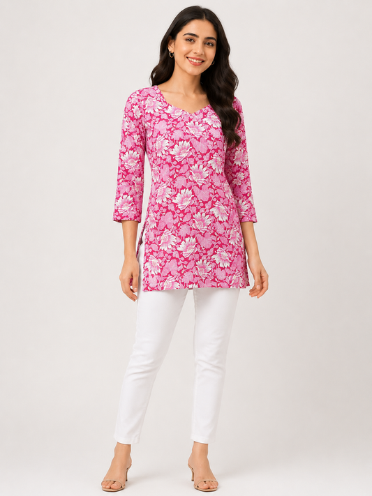 Pink bloom corset short kurti