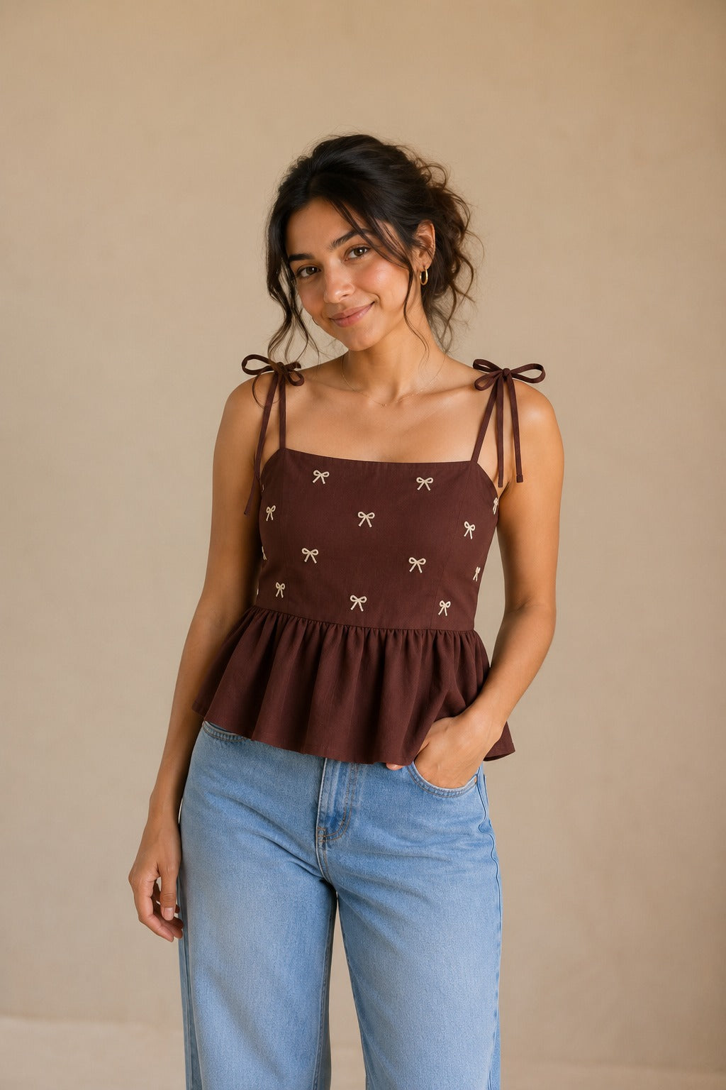 Mocha Bow Peplum Top