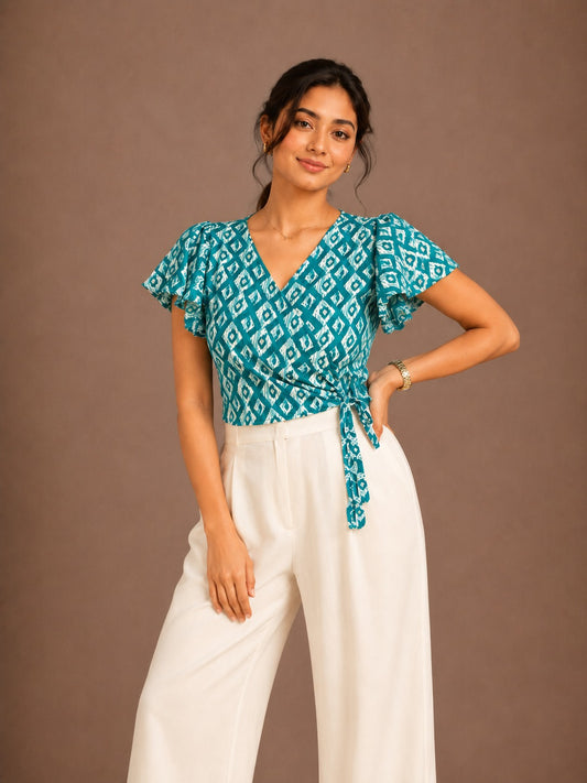Teal Breeze Wrap Top