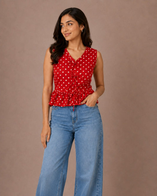 Polka Dot Flared Hem Top