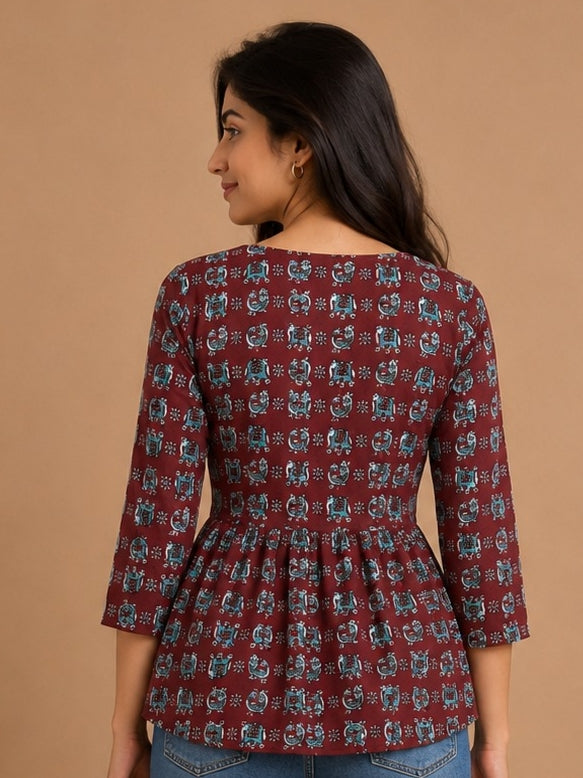Camel Print peplum Top