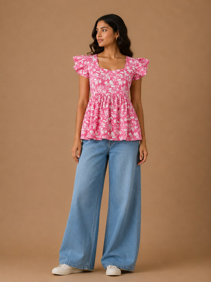 Floral Ruffle Peplum Top