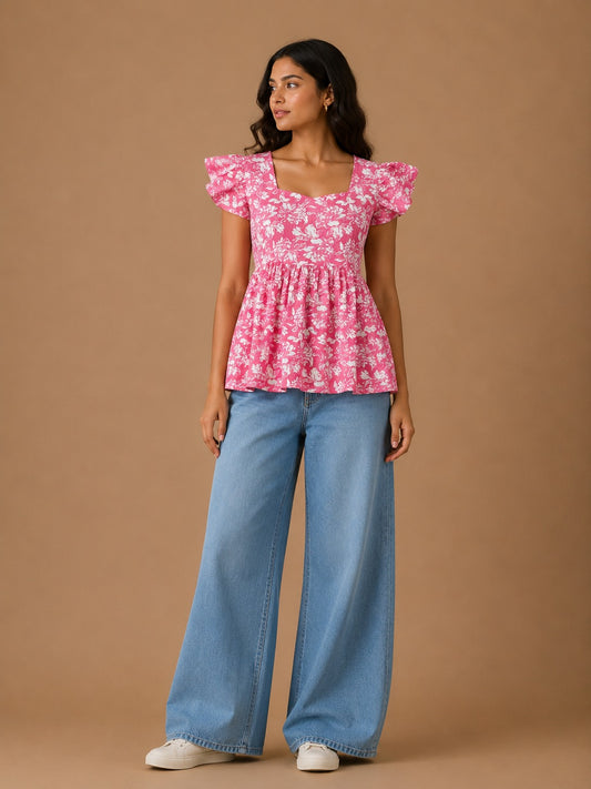 Floral Ruffle Peplum Top