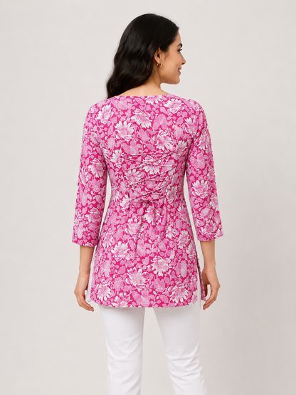 Pink bloom corset short kurti