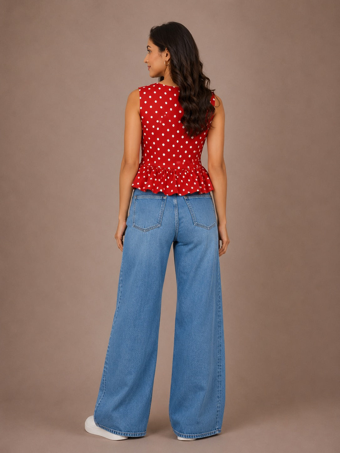 Polka Dot Flared Hem Top