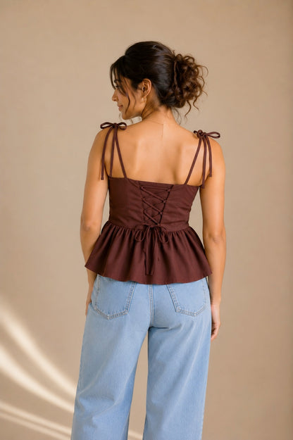 Mocha Bow Peplum Top