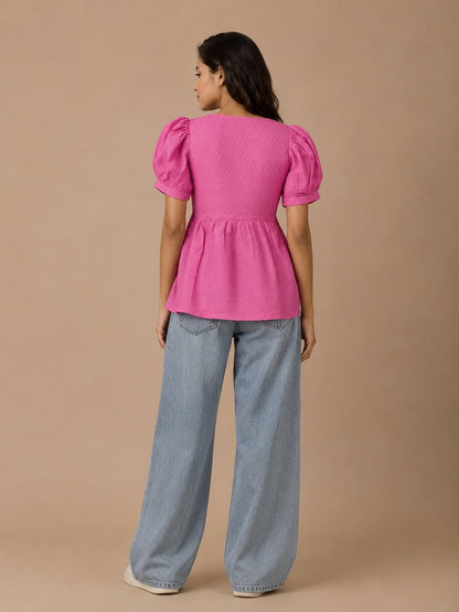 Schiffli Peplum Top
