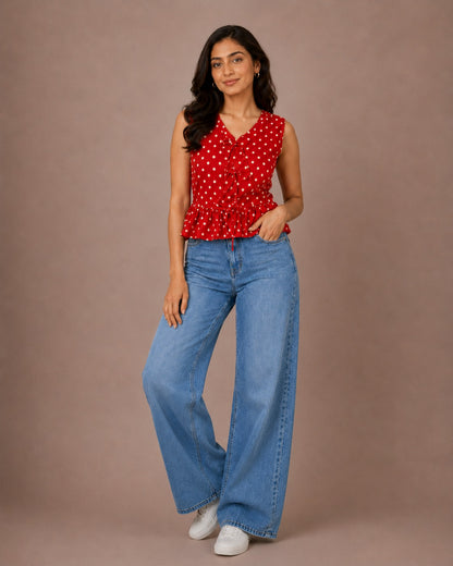 Polka Dot Flared Hem Top