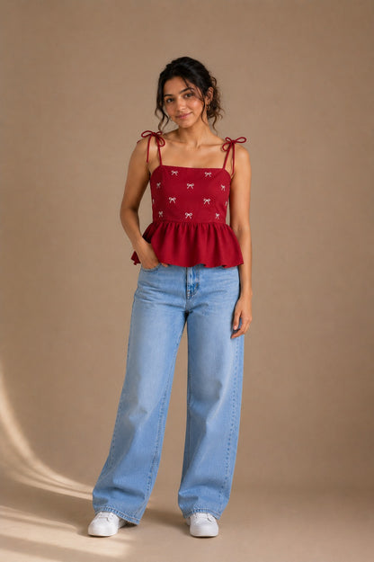 Berry Bow Peplum Top