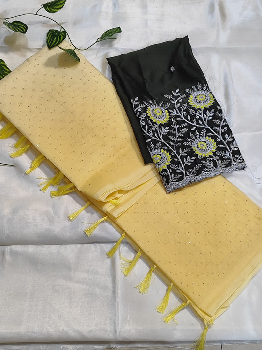 Soft yellow georgette saree
