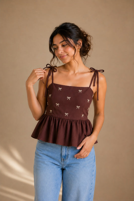 Mocha Bow Peplum Top