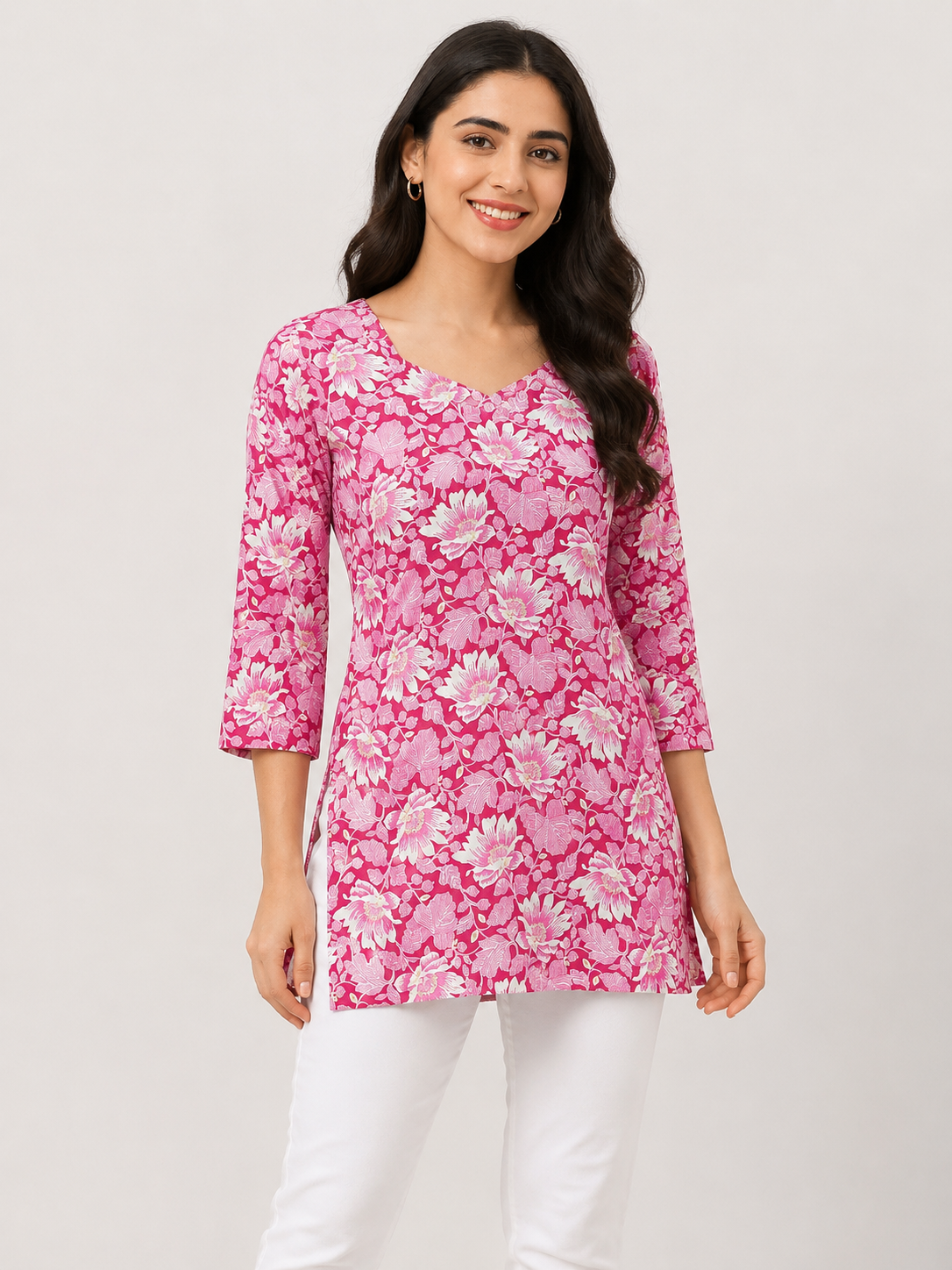 Pink bloom corset short kurti